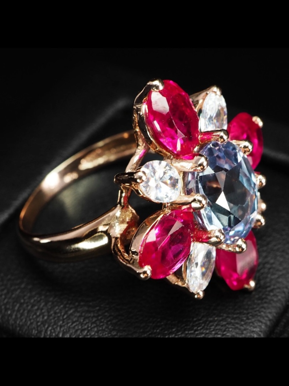 Floral Ring-Multi Gemstone 12.10Ct 925 Sterling Silver Rose Gold Rings Size 8.25 - Picture 5 of 8